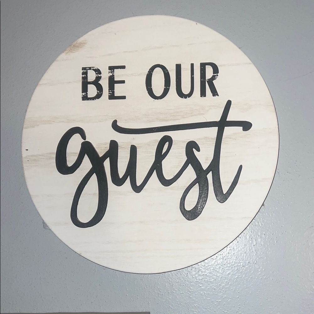 Be Our Guest Round Wall Sign - Black and Cream